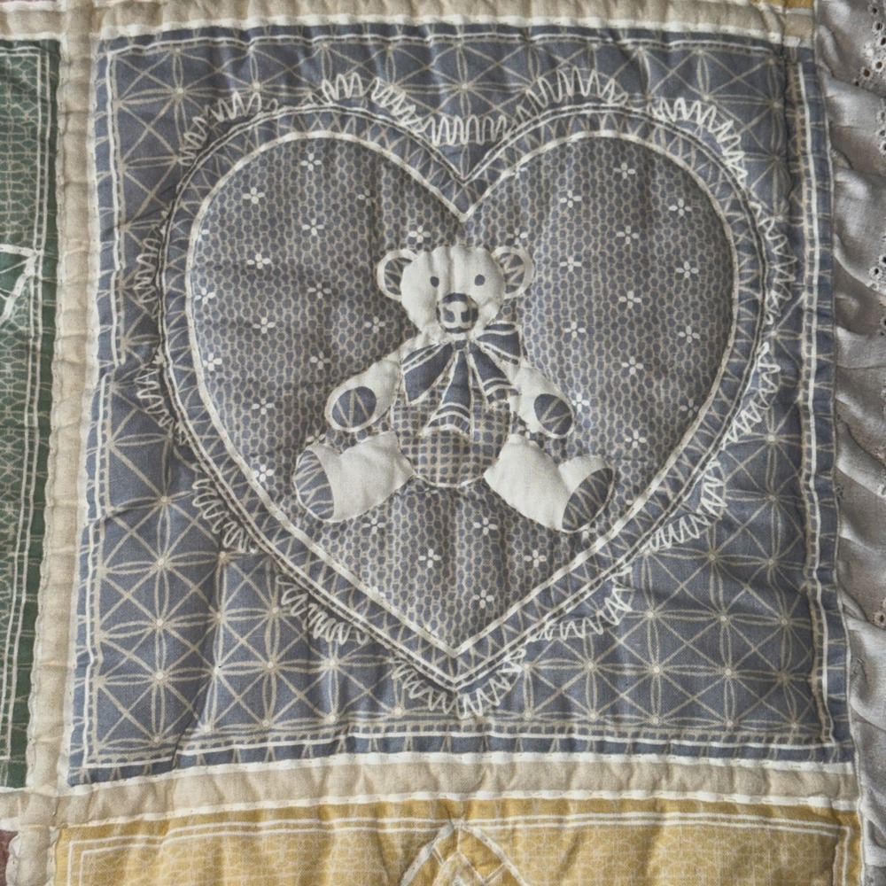 Handmade Teddy Bear Baby Quilt Pastel Crib Blanket Nursery 56x37 Vtg Cottagecore - Picture 11 of 16